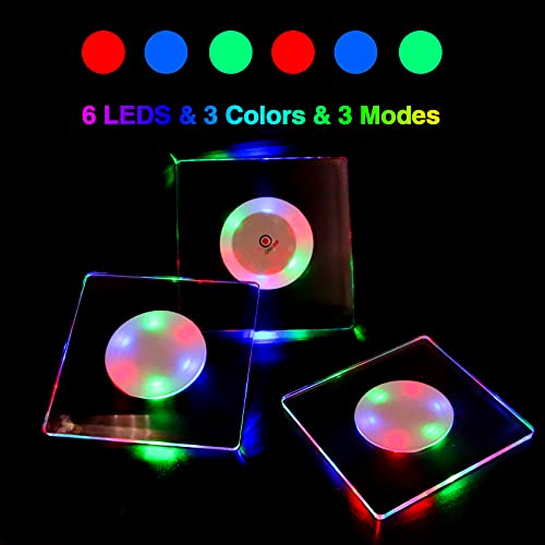 MEDOYOH Set of 8 Square Colour LED Coasters for Drinks ON/OFF Disposable Daily Waterproof Acrylic Light Up Coasters for Beer Cocktail Parties Weddings Bar Christmas Home Pub - Image 2