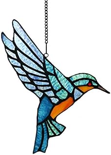 Tokira Kingfisher Suncatcher For Garden Fence Large, Tiffany Style Stained Glass Bluebird For Window, Hanging Sun Catcher Ornament Craft Panel Gift for Kids, LS1001 23 X 16.5 CM