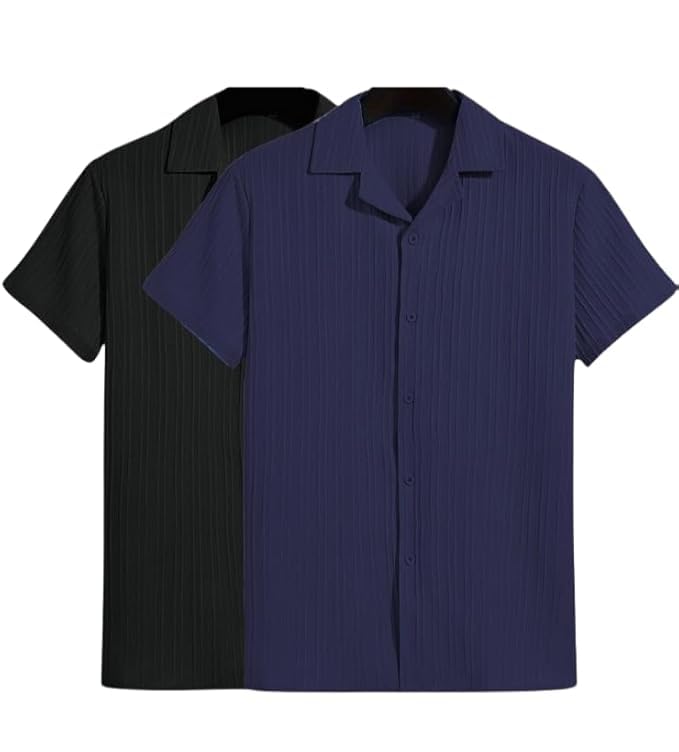 Image of Men's Textured Short Sleeve Button Down Shirt, Collared Pack of 2