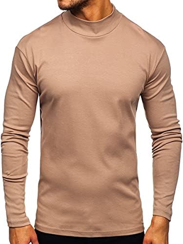 Mens Mock Turtleneck T-Shirt Long Sleeve Pullover Basic Designed Undershirt Stretch Lightweight Top Khaki