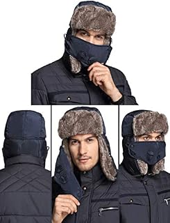 Babymeo Winter Trapper Fur Hat, Trooper Hats with Face Cover Men Women - Waterproof Unisex Ushanka Russian Hats, Windproof Bomber Cap