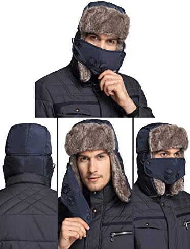 Babymeo Winter Trapper Fur Hat, Trooper Hats with Face Cover Men Women - Waterproof Unisex Ushanka Russian Hats, Windproof Bomber Cap