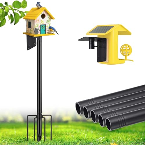 Heavy Duty Bird Feeder Pole - 75' Adjustable Birdhouse Stand Outdoor, Anti-Tip Stakes & Stable Mount for Smart Camera Birdfeeder,Bluebird House, Bird Buddy, Birdfy