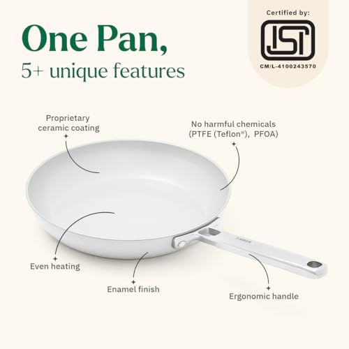 Image of Ember Cookware Arcilla Ceramic Frying Pan 24cm | Non Stick Induction Cookware | Non Toxic Pan | ISI Certified | Ceramic Fry Pan for Cooking | Steel Handle | 5-Year Warranty | Grey