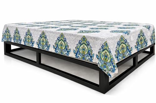 Image of TBC's Heavy Duty Foldable Metal Bed Frame with Wooden Slats, Black, Low Profile Platform Bed Design