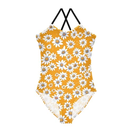 Girls Swimsuit Little Daisies on Yellow Background One Piece Swimwear