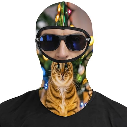 Máscara facial de pasamontaña con dibujo de gato y luces navideñas para hombres y mujeres, máscara completa de invierno para ciclismo al aire libre, gorro para moto, protección contra frío, para esquí y pesca en hielo miniatura 3