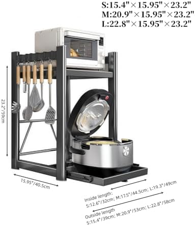Adjustable 2-Tier Kitchen Counter Shelf with Pull-Out Tray, Metal Microwave and Rice Cooker Storage Rack Organizer, Gray (L: 22.8") for Space-Saving Solutions