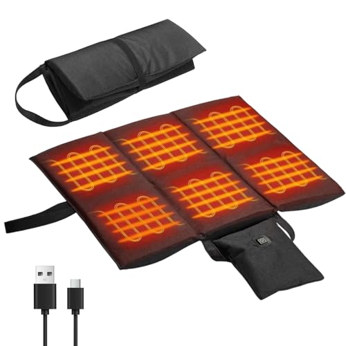 Cojín de asiento con calefacción, cojín térmico recargable por USB, plegable, portátil, con 3 temperaturas ajustables, 44 x 40 cm, cojín de calor eléctrico, cojín de espalda para oficina, exterior