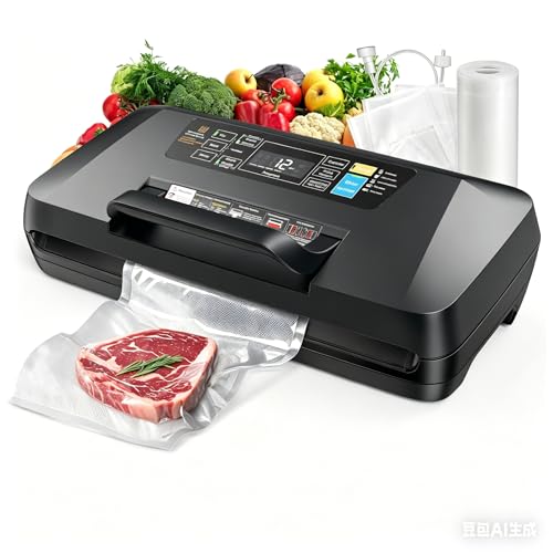95KPa Vacuum Sealer Machine for food,Full Automatic with Double 12mm Heat Seal, 10in 1 Modes, Built in Cutter & Bag Storage, Includes 1 Roll and 10pcs Pre cut Bags