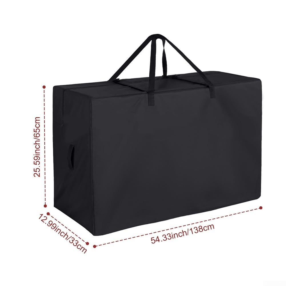 Triple Fold Mattress Storage Bag Oxford Cloth With Reinforced Handles Heavy Duty Waterproof Protector For Bedding Blankets Pillows Camping Travel Black(138x33x65cm)