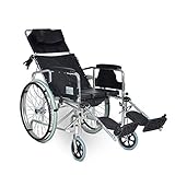 Portable Fully Recline Wheelchair Aluminum Design Foldable Light Self Propel Wheelchairs with Bedpan and Detachable Pillow