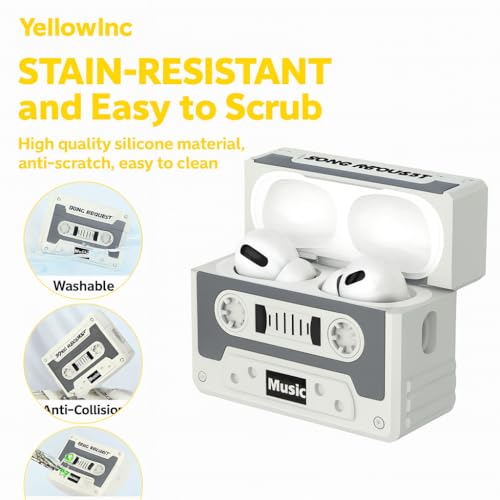 Image of Retro Classic Cassette Case Cover for Apple Airpods Pro 3 (2025) with Lanyard (White, Retro Tape)