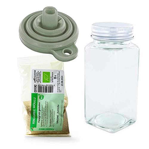 Bote de especias + embudo + fenogreco molido 35 g