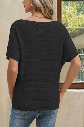 Image of Cakulo Womens Off The Shoulder Batwing Short Sleeve Crochet Tops 2026 Spring Summer Sweater Top Knit Beach Cover Up