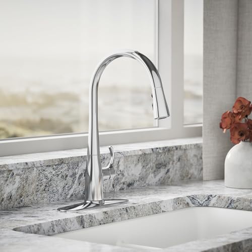 Image of KOHLER 596-CP Simplice Kitchen Sink Faucets with Pull Down Sprayer, 3-Spray Design, Polished Chrome Kitchen Faucets, High Arch