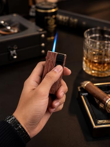 Image of Refillable Butane Cigarette Lighter with Premium Wood Texture Design Pocket Gas Lighter