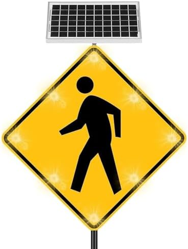 Solar-Powered Flashing Pedestrian Crossing Sign | 24"/30" Blinking Road Traffic Sign | Rust-Proof Aluminum Safety Warning for Crosswalks & Streets