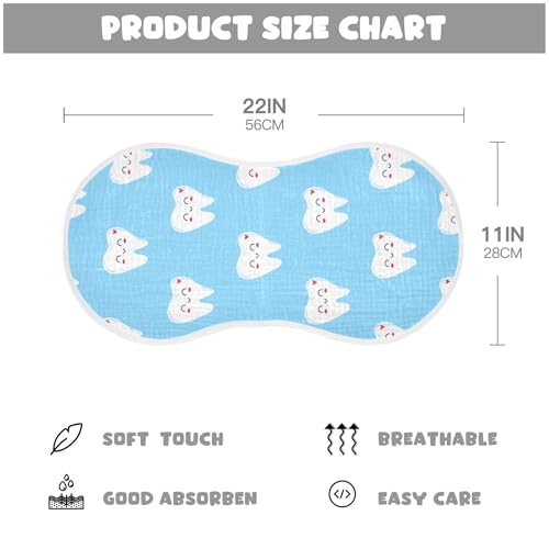 xigua Cartoon Teeth Muslin Baby Burp Cloths Set of 2, Super Soft & Absorbent Burping Rags, Cotton Burp Clothes Shower Gift for Newborn, Baby Girls and Boys4