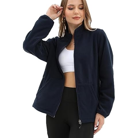 Argstar Fleece Jacket for Women, Lightweight Full Zip Classic Soft Casual Recreation Coat with Zipper Pockets Navy Blue L Cover