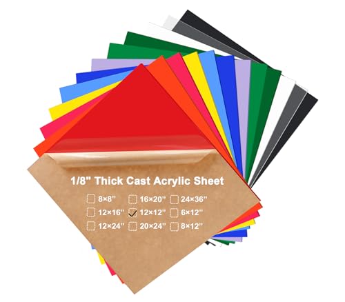 Image of KINLINK 12x12 Plexiglass Sheets 1 /8 inch Thick - 3mm Colored Cast Acrylic Sheet,Plastic Board Polycarbonate Sheet for DIY Project, Craft, Table top, Acrylic Sign Wedding Invitation 12 Pack
