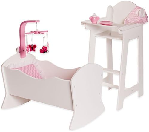 Playtime by Eimmie High Chair and Cradle Set - Doll Accessories - Furniture Set for 18 Inch Dolls