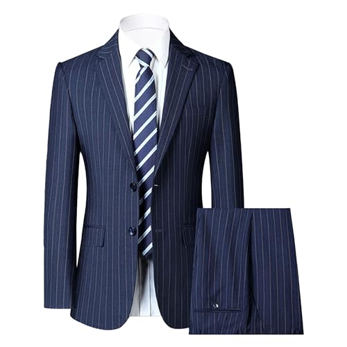 Men's Business Striped Leisure 2-Piece Suit Pinstripe Wedding Party Formal Suits Slim Single Breasted Blazer Pants