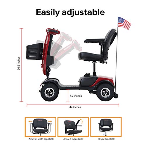 Metro Mobility USA Patriot Compact Travel Electric Power Mobility Scooter for Adults - 265 lbs Max Weight,4 Wheel, 18 in Width Thick Leather Seats, Large Capacity Lead-Acid Battery - Red - Thumbnail 2