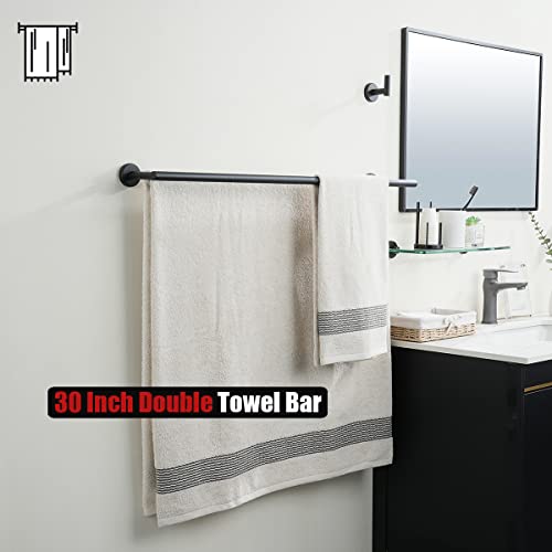 image for JQK Double Bath Towel Bar, Matte Black 33 Inch 304 Stainless Steel Thi