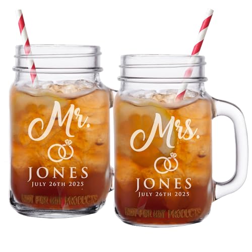 The Wedding Party Store, Mr and Mrs Mason Jar Glasses