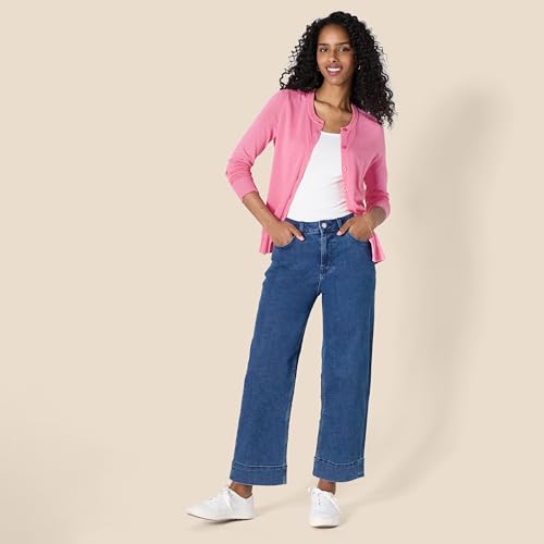 Image of Amazon Essentials Women's Lightweight Crewneck Cardigan Sweater (Available in Plus Size), Pink, XX-Large (Pack of 2)