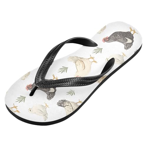 ALAZA Rooster Hen Chicken Farm Animal Flip Flops for Women Fashion Beach Slippers Comfort Mens Flip Flops Non-Slip Rubber Shower Slippers Sandal for Hotel Travel Sport,XS2