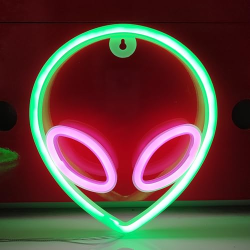 Image of JYWJ Alien LED Neon Signs Desktop Wall Decoration Light(Green+Pink)