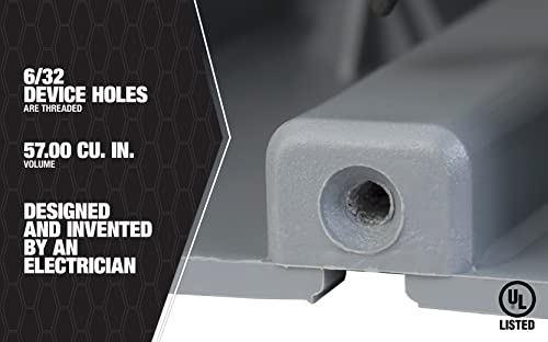 Image of Southwire Electrical Box for Light Fixture, 42lb Support, Depth Adjustable, Three Gang, Gray, MSB3G