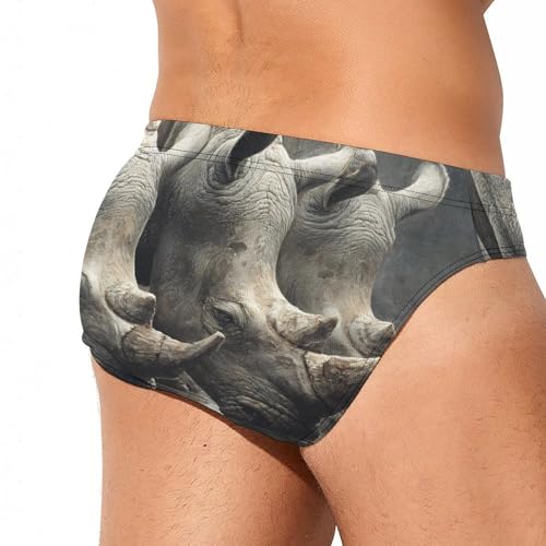 Funny Rhinoceros Drinking Water Men's Swim Briefs Low Waist Bikini Swimsuit Underwear Beach Swimwear3