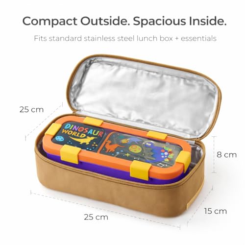 Image of Motka Kids Lunch Box 3 Compartment Combo with Insulated Bag | 600ml Stainless Steel Bento Box for Kids, Leakproof Silicone Seal, Built-in Cutlery, School Travel Food Container - Purple