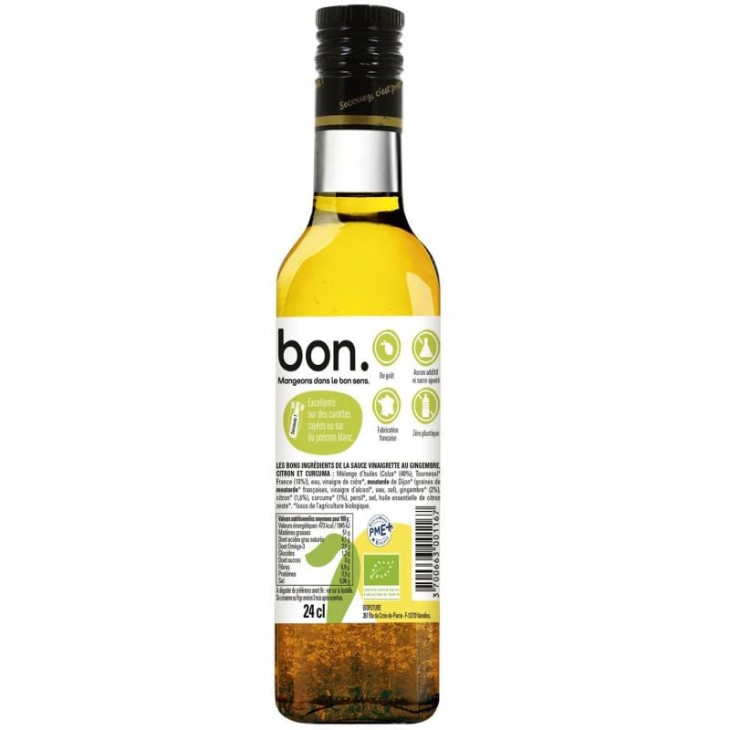 Vinaigrette Citron Curcuma Gingembre NOD - Délicieuse Combinaison Antioxydante 25cl - Spécial Régimes et Bien-Être Alimentaire - Le Lot De 3