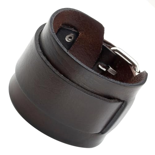 Bracelet punk cuir véritable marron idée cadeau unisexe avec boucle