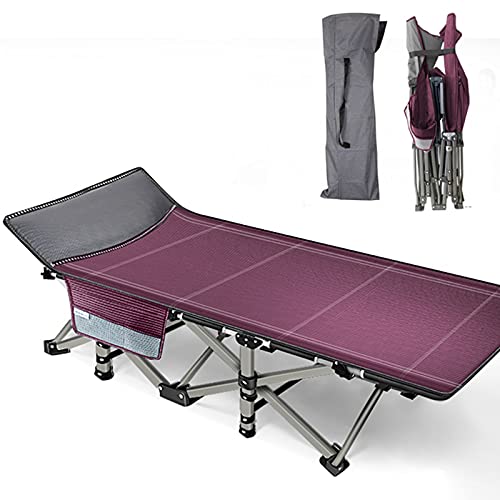 NAIZEA Folding Camping Cot, Folding Camping Bed Outdoor Portable Military Cot, Double Layer Oxford Strong Heavy Duty Wide Sleeping Cots with Carry Bag for Indoor Outdoor (Wine Red)
