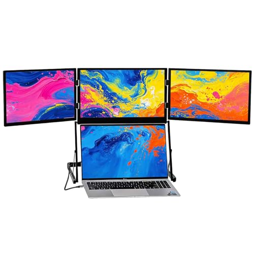 Image of 15.6'' Laptop Screen Extender Portable Triple Monitor | 1920x1080 IPS 3-Screen Foldable Display, Quad Screen View Workstation for 13.6 inch-17 inch Laptops,USB-C & Mini H /D Interface