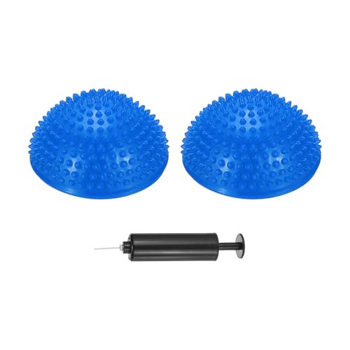 PATIKIL 2 Pcs Half Spiky Domes Balance Pods 6.7x3.1 Inch, Balance Trainer Dots with Hand Pump for Core Body Balancing Stability Training Foot Massage, Blue