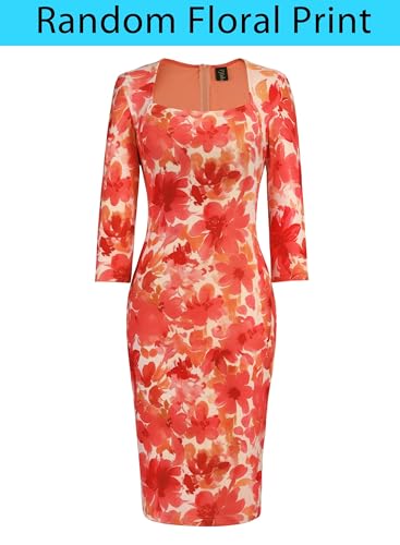 Image of VFSHOW Womens Vintage Square Neck Work Office Business Dress Elegant Casual Cocktail Party Church Bodycon Pencil Sheath Dress