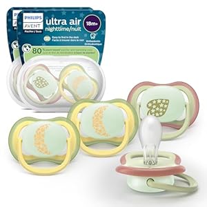 Philips Avent Ultra Air – Chupetes nocturnos con diseño ortodóntico, para bebés de 18 meses en adelante, brillan en la oscuridad, pezón simétrico de silicona extra firme, sin BPA, 2 estuches de