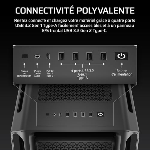 Corsair 5000T Boîtier PC ATX de Taille Moyenne – Panneaux Amovibles de Circulation d'air à l'avant et sur Le Toit, Intérieur Spacieux, ASUS BTF, MSI Project Zero, Gigabyte Project Stealth – Noir