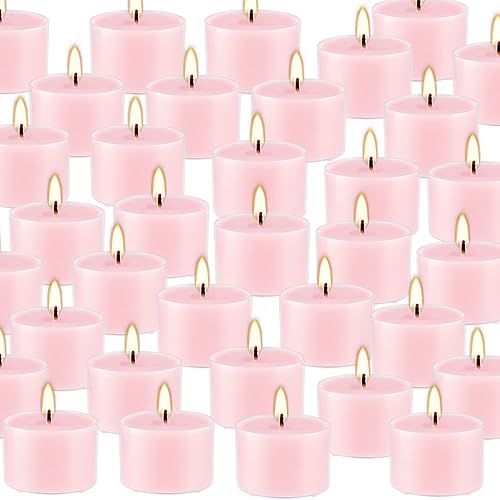 Rose Scented Candle Tealight Candles in Clear Cup, 8 Hours Consistent Smkless Clean Burning, Great for Valentine's Day Holiday, Wedding, Spa, Emergency and Home Decoration(Pink,50 Pack) - Image 4