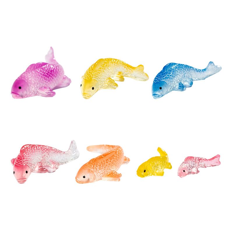 7 Pcs Colorful Koi Resin Figurines for Fish Tank - Miniature Ornaments for Terrarium Bottle, Fairy Garden Scene, Birthday Cakes, DIY Aquascape Kit,