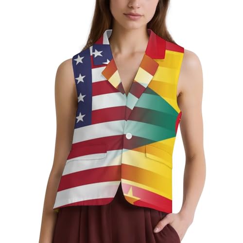 Image of U.S.A Grenada Flag Suit Vest for Women Button Business Lapel Dressy V-Neck Economy Waistcoat L