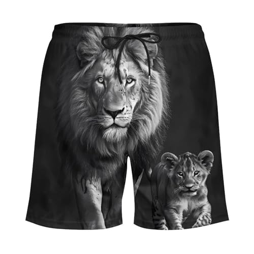 Black and White Animal Lion Mens Swim Trunks Quick Dry Beach Shorts Board Shorts Swimwear Bathing Suits with Mesh Lining4