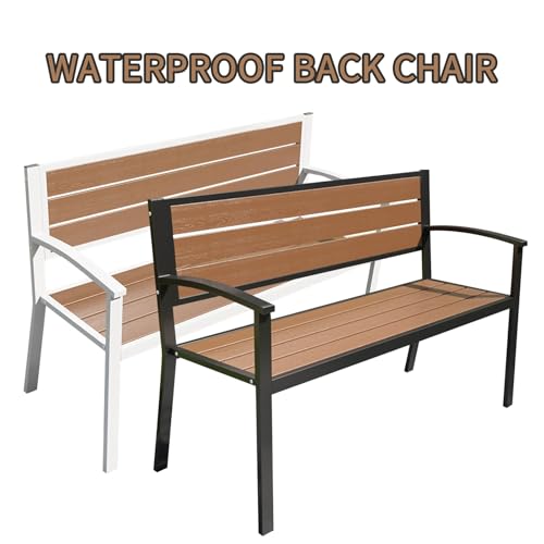 Banc de jardin en bois massif blanc structure robuste de parc - 4