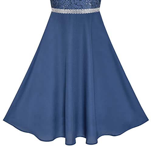 Girls Dress Classic Blue Chiffon Bridesmaid Maxi Ball Gown Size 12 #TOP3